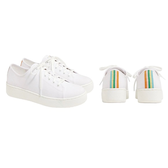 J. Crew Factory Shoes - J. Crew Platform Canvas Sneakers with Stripe White Style BN868 Size 8 NWT